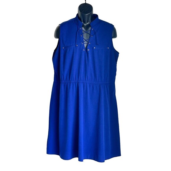 Royal Blue Sleeveless Lace-Up Casual Dress size 1X - Picture 2 of 13